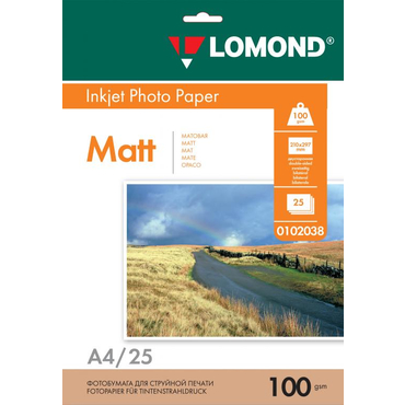 Бумага A4 Lomond Матовая/Матовая двухсторонняя 100 гр/м2   25л. (0102038) для печати водорастворимыми и пигментными чернилами